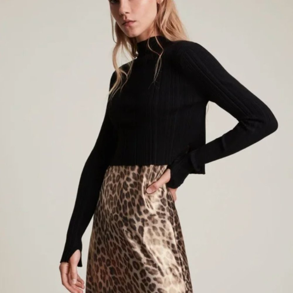 SOLD NWT All Saints Mock Neck Karla Leo Cropped Sweater | Black | XS - Picture 1 of 8